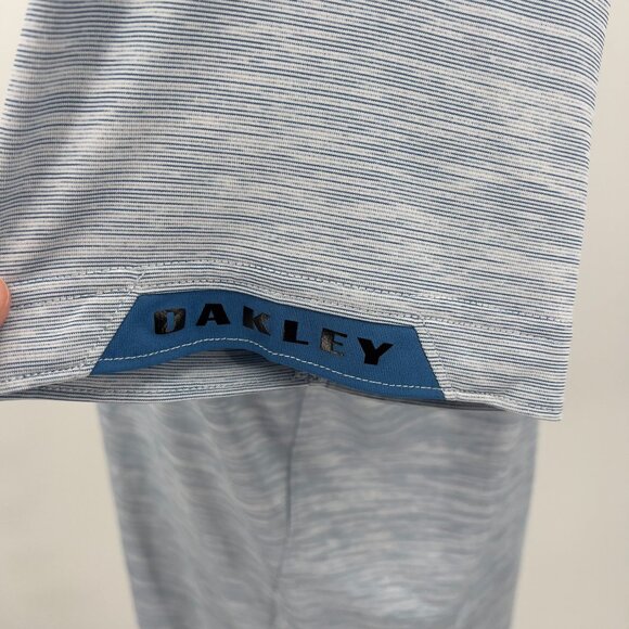 Oakley Mens XL Extra Large Short Sleeve Polo Shirt Blue Striped Polyester - Picture 7 of 8